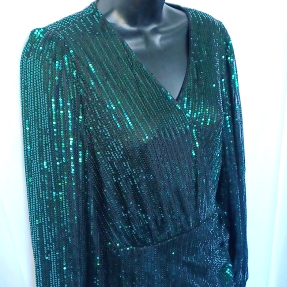 GRACE KARIN Sequin Sparkly Green Cocktail Party Dress, assymetrical hem Medium - Picture 2 of 9